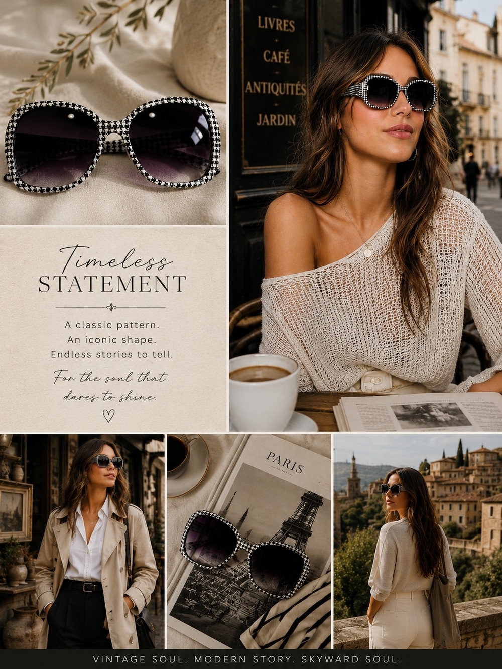 Black & White Houndstooth Oversized Square Sunglasses | Retro Glam State
